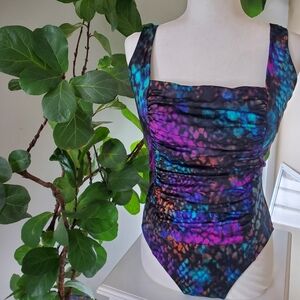 Longitude Multicolor Repitile Print One Piece Swimsuit Size 14
